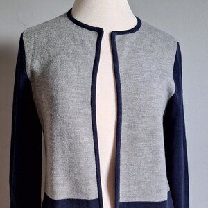 Talbots Color Block Wool Blend Longline Cardigan Navy & Gray Medium Tunic Length